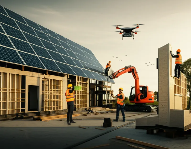 Green construction site with sustainable technology integration